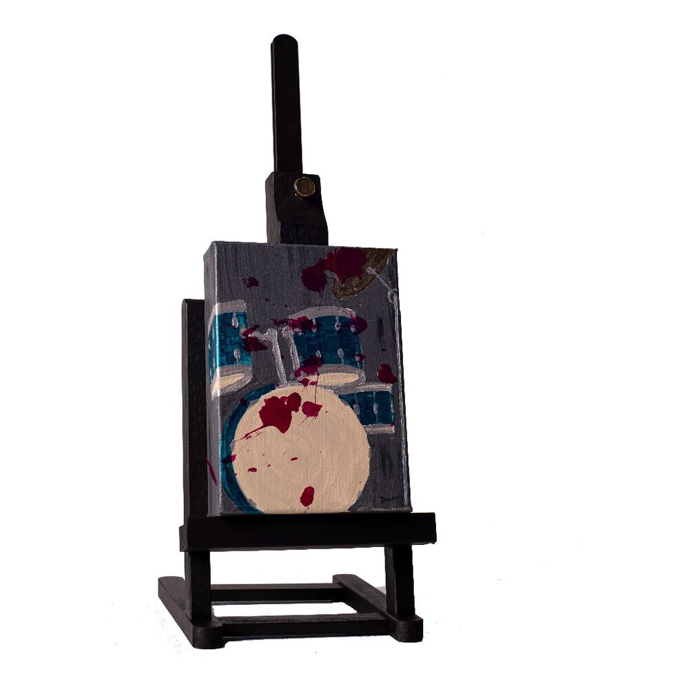 Orig Acrylic Desk Painting w/Easel "Drums on Gray Abstract I" by Dawn M. Wayand